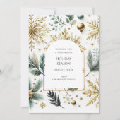 ラグジュアリーグリーン金ゴールドスノーフレッエレガントクホリデーカード (正面)