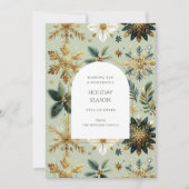 ラグジュアリーグリーン金ゴールドスノーフレッエレガントクホリデーカード (正面)