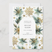 ラグジュアリーグリーン金ゴールドスノーフレッエレガントクホリデーカード (正面)