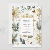 ラグジュアリーグリーン金ゴールドスノーフレッエレガントクホリデーカード (正面)