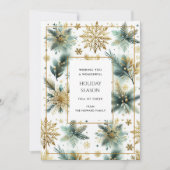 ラグジュアリーグリーン金ゴールドスノーフレッエレガントクホリデーカード (正面)