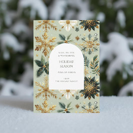 ラグジュアリーグリーン金ゴールドスノーフレッエレガントクホリデーカード