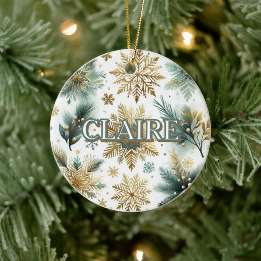 ラグジュアリーグリーン金ゴールドスノーフレークホリデエレガントー セラミックオーナメント (ツリー)