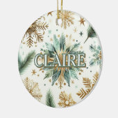 ラグジュアリーグリーン金ゴールドスノーフレークホリデエレガントー セラミックオーナメント (左)