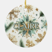 ラグジュアリーグリーン金ゴールドスノーフレークホリデエレガントー セラミックオーナメント (裏面)