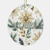 ラグジュアリーグリーン金ゴールドスノーフレークホリデエレガントー セラミックオーナメント (左)