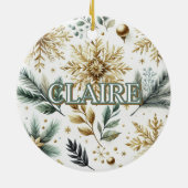 ラグジュアリーグリーン金ゴールドスノーフレークホリデエレガントー セラミックオーナメント (裏面)