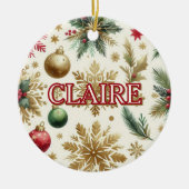 ラグジュアリーグリーン金ゴールドスノーフレークホリデエレガントー セラミックオーナメント (正面)