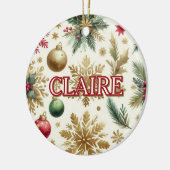 ラグジュアリーグリーン金ゴールドスノーフレークホリデエレガントー セラミックオーナメント (左)