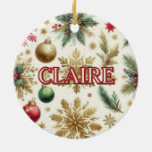 ラグジュアリーグリーン金ゴールドスノーフレークホリデエレガントー セラミックオーナメント (裏面)