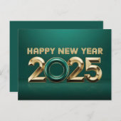 ラグジュアリーグリーン金ゴールドハッピーニューイヤー2025 シーズンポストカード (正面/裏面)