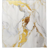 ラグジュアリーグレーと金ゴールドテクスチャホワイトマーブル シャワーカーテン (正面)