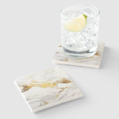 ラグジュアリーグレーと金ゴールドテクスチャホワイトマーブル ストーンコースター (横)