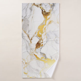 ラグジュアリーグレーと金ゴールドテクスチャホワイトマーブル バスタオルセット