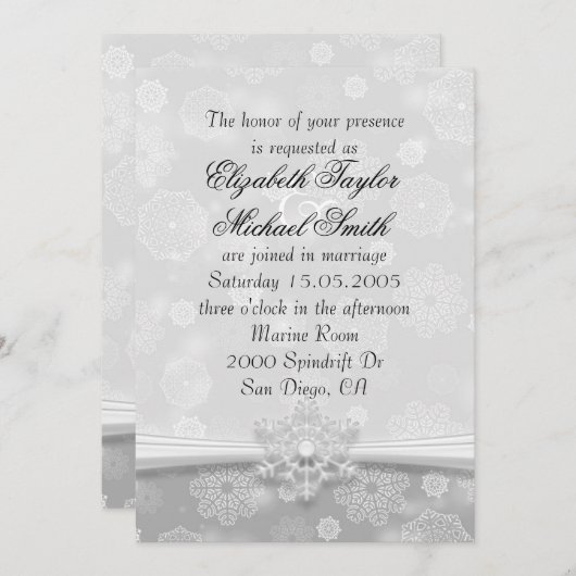 ラグジュアリーグレースノーフレークスウィンターウェディング招待状 招待状 (正面/裏面)