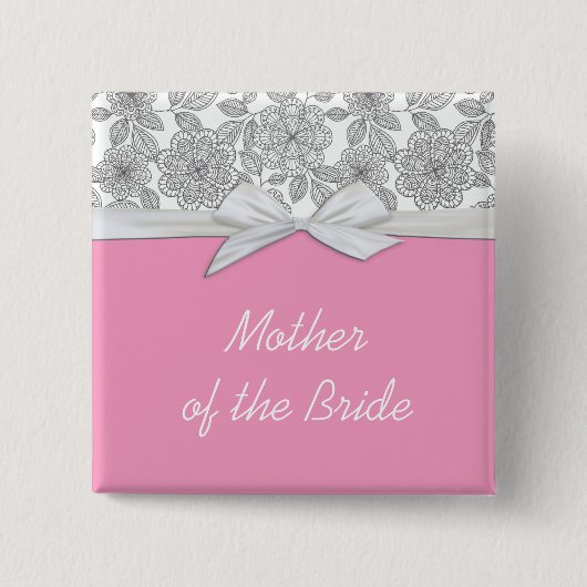 ラグジュアリーグレーフローラダマスクピンクボタン 缶バッジ (正面)