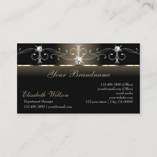 ラグジュアリーグレームブラックベージュスクワイグドロゴ付き宝石 名刺 (裏面)