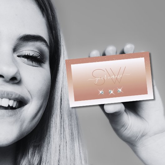 ラグジュアリーコーラルホワイトスパーグラデーションクルダイヤモンドモノグラム 名刺