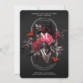 ラグジュアリーゴシックボホ結婚ズピンクローズバタフライ 招待状 (正面)