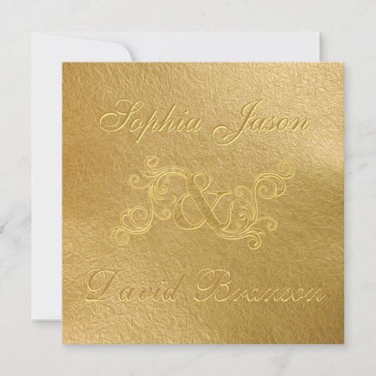 ラグジュアリーゴルフリーフ3D金ゴールド結婚ズカスタムモノグラム 招待状 (正面)