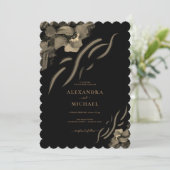 ラグジュアリーゴールデンアイリスフラワーズブラック結婚ズ 招待状 (スタンド正面)