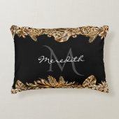 ラグジュアリーゴールデンエレガントフラワーズシッククラシーブラック アクセントクッション (正面)