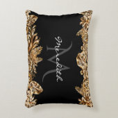 ラグジュアリーゴールデンエレガントフラワーズシッククラシーブラック アクセントクッション (正面(垂直))