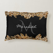 ラグジュアリーゴールデンエレガントフラワーズシッククラシーブラック アクセントクッション (裏面)