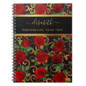 ラグジュアリーゴールデンエレガントフラワーズシッククラシーブラック ノートブック (正面)