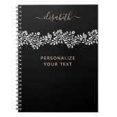 ラグジュアリーゴールデンエレガントフラワーズシッククラシーブラック ノートブック (正面)