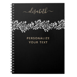 ラグジュアリーゴールデンエレガントフラワーズシッククラシーブラック ノートブック