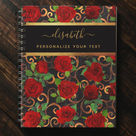 ラグジュアリーゴールデンエレガントフラワーズシッククラシーブラック ノートブック