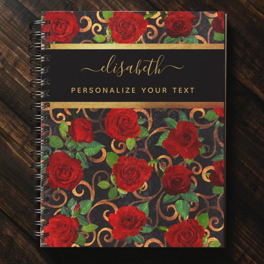 ラグジュアリーゴールデンエレガントフラワーズシッククラシーブラック ノートブック