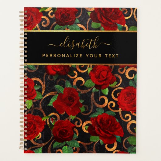 ラグジュアリーゴールデンエレガントフラワーズシッククラシーブラック プランナー手帳 (正面)