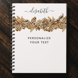 ラグジュアリーゴールデンエレガントフラワーズシッククラシーホワイト ノートブック