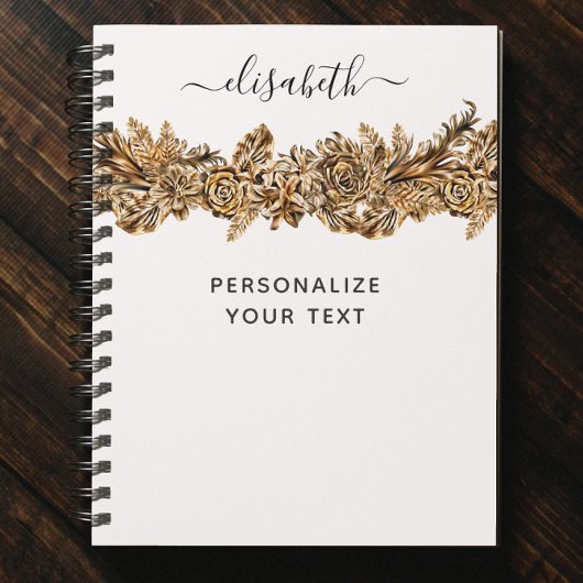 ラグジュアリーゴールデンエレガントフラワーズシッククラシーホワイト ノートブック