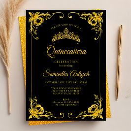 ラグジュアリーゴールデンクラウンブラック&金ゴールドキンセアニェラ 招待状