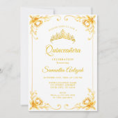 ラグジュアリーゴールデンクラウンホワイト&金ゴールドキンセアニェラ 招待状 (正面)