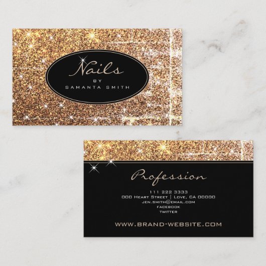 ラグジュアリーゴールデングリッタートレンディールミナンススター爪、 ネイル 名刺 (正面/裏面)