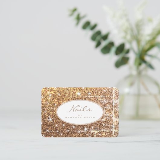 ラグジュアリーゴールデングリッタールミナススターエレガント爪、 ネイル 名刺 (スタンド正面)