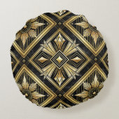 ラグジュアリーゴールデンジオメトリック1920ズディモンドアールデコ ラウンドクッション (裏面)
