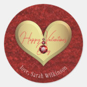 ラグジュアリーゴールデンハートとレッドジェムズバレンタインデー ラウンドシール (正面)