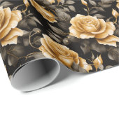 ラグジュアリーゴールデンバラブラックアンド金ゴールドフローラルパターン ラッピングペーパー (ロールコーナー)