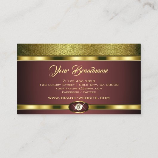 ラグジュアリーゴールデンパターンバーガンディフェイクダイヤモンド 名刺 (裏面)