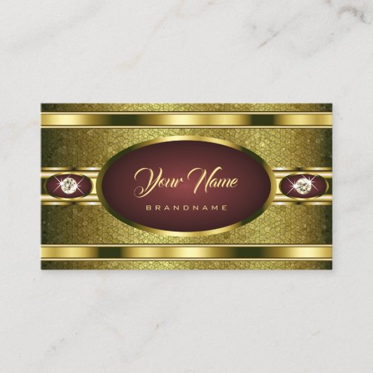 ラグジュアリーゴールデンパターンバーガンディフェイクダイヤモンド 名刺 (正面)