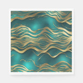 ラグジュアリーゴールデンベージュスワールターコイズティール(緑がかった色)ブルー スタンダードランチョンナプキン (正面)