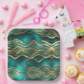 ラグジュアリーゴールデンベージュスワールターコイズティール(緑がかった色)ブルー ペーパープレート (パーティー)