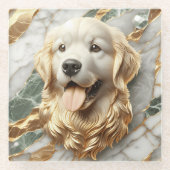 ラグジュアリーゴールデンレトリバー大理石アートワーク ガラスコースター (正面)