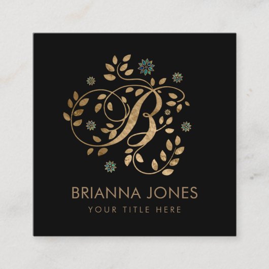 ラグジュアリーゴールデン書道モノグラム（B字） スクエア名刺 (正面)