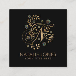 ラグジュアリーゴールデン書道モノグラムN字付き スクエア名刺